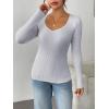 imageZeagoo Fall Sweaters for Women 2024 Casual Long Sleeve Shirts V Neck Pullover Puff Slim Fit TopsLight Grey