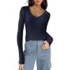 imageZeagoo Fall Sweaters for Women 2024 Casual Long Sleeve Shirts V Neck Pullover Puff Slim Fit TopsNavyblue