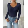 imageZeagoo Fall Sweaters for Women 2024 Casual Long Sleeve Shirts V Neck Pullover Puff Slim Fit TopsNavyblue