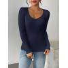 imageZeagoo Fall Sweaters for Women 2024 Casual Long Sleeve Shirts V Neck Pullover Puff Slim Fit TopsNavyblue