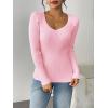 imageZeagoo Fall Sweaters for Women 2024 Casual Long Sleeve Shirts V Neck Pullover Puff Slim Fit TopsPink