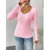 imageZeagoo Fall Sweaters for Women 2024 Casual Long Sleeve Shirts V Neck Pullover Puff Slim Fit TopsPink