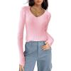 imageZeagoo Fall Sweaters for Women 2024 Casual Long Sleeve Shirts V Neck Pullover Puff Slim Fit TopsPink