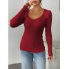 imageZeagoo Fall Sweaters for Women 2024 Casual Long Sleeve Shirts V Neck Pullover Puff Slim Fit TopsRed