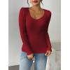 imageZeagoo Fall Sweaters for Women 2024 Casual Long Sleeve Shirts V Neck Pullover Puff Slim Fit TopsRed