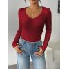 imageZeagoo Fall Sweaters for Women 2024 Casual Long Sleeve Shirts V Neck Pullover Puff Slim Fit TopsRed