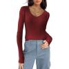 imageZeagoo Fall Sweaters for Women 2024 Casual Long Sleeve Shirts V Neck Pullover Puff Slim Fit TopsRed