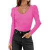 imageZeagoo Fall Sweaters for Women 2024 Casual Long Sleeve Shirts V Neck Pullover Puff Slim Fit TopsRose