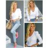 imageZeagoo Fall Sweaters for Women 2024 Casual Long Sleeve Shirts V Neck Pullover Puff Slim Fit TopsWhite