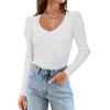 imageZeagoo Fall Sweaters for Women 2024 Casual Long Sleeve Shirts V Neck Pullover Puff Slim Fit TopsWhite