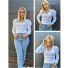 imageZeagoo Fall Sweaters for Women 2024 Casual Long Sleeve Shirts V Neck Pullover Puff Slim Fit TopsWhite