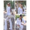 imageZeagoo Fall Sweaters for Women 2024 Casual Long Sleeve Shirts V Neck Pullover Puff Slim Fit TopsWhite