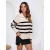 imageZeagoo Womens 2024 V Neck Striped Sweater Long Sleeve Oversized Fashion Knitted Pullover Fall Sweaters TopsStriped  Apricot