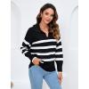 imageZeagoo Womens 2024 V Neck Striped Sweater Long Sleeve Oversized Fashion Knitted Pullover Fall Sweaters TopsStriped  Black