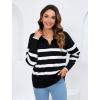 imageZeagoo Womens 2024 V Neck Striped Sweater Long Sleeve Oversized Fashion Knitted Pullover Fall Sweaters TopsStriped  Black