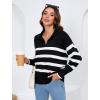 imageZeagoo Womens 2024 V Neck Striped Sweater Long Sleeve Oversized Fashion Knitted Pullover Fall Sweaters TopsStriped  Black