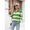 imageZeagoo Womens 2024 V Neck Striped Sweater Long Sleeve Oversized Fashion Knitted Pullover Fall Sweaters TopsStriped  Green
