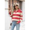 imageZeagoo Womens 2024 V Neck Striped Sweater Long Sleeve Oversized Fashion Knitted Pullover Fall Sweaters TopsStriped  Red