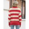 imageZeagoo Womens 2024 V Neck Striped Sweater Long Sleeve Oversized Fashion Knitted Pullover Fall Sweaters TopsStriped  Red