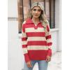 imageZeagoo Womens 2024 V Neck Striped Sweater Long Sleeve Oversized Fashion Knitted Pullover Fall Sweaters TopsStriped  Red