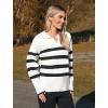 imageZeagoo Womens 2024 V Neck Striped Sweater Long Sleeve Oversized Fashion Knitted Pullover Fall Sweaters TopsStriped  White