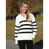 imageZeagoo Womens 2024 V Neck Striped Sweater Long Sleeve Oversized Fashion Knitted Pullover Fall Sweaters TopsStriped  White