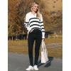 imageZeagoo Womens 2024 V Neck Striped Sweater Long Sleeve Oversized Fashion Knitted Pullover Fall Sweaters TopsStriped  White