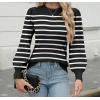 imageZeagoo Womens Sweaters Fall 2024 Fashion Trendy Long Sleeve Sweaters Ribbed Knit Winter Outfits Puff Pullover Jumper TopsB Black Stripe