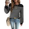 imageZeagoo Womens Sweaters Fall 2024 Fashion Trendy Long Sleeve Sweaters Ribbed Knit Winter Outfits Puff Pullover Jumper TopsB Black Stripe