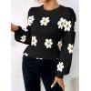 imageZeagoo Womens Sweaters Fall 2024 Fashion Trendy Long Sleeve Sweaters Ribbed Knit Winter Outfits Puff Pullover Jumper TopsB Floral Black