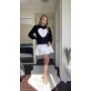 imageZeagoo Womens Sweaters Fall 2024 Fashion Trendy Long Sleeve Sweaters Ribbed Knit Winter Outfits Puff Pullover Jumper TopsC Black White Heart