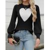 imageZeagoo Womens Sweaters Fall 2024 Fashion Trendy Long Sleeve Sweaters Ribbed Knit Winter Outfits Puff Pullover Jumper TopsC Black White Heart