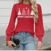imageZeagoo Womens Sweaters Fall 2024 Fashion Trendy Long Sleeve Sweaters Ribbed Knit Winter Outfits Puff Pullover Jumper TopsChristmas Tree Red