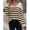 imageZeagoo Womens Sweaters Trendy Fashion Long Sleeve Sweaters Off Shoulder Crochet V Neck Knit Pullover Tops OutfitsApricot Sripe
