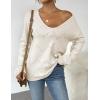 imageZeagoo Womens Sweaters Trendy Fashion Long Sleeve Sweaters Off Shoulder Crochet V Neck Knit Pullover Tops OutfitsBbeige