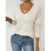 imageZeagoo Womens Sweaters Trendy Fashion Long Sleeve Sweaters Off Shoulder Crochet V Neck Knit Pullover Tops OutfitsBbeige