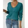imageZeagoo Womens Sweaters Trendy Fashion Long Sleeve Sweaters Off Shoulder Crochet V Neck Knit Pullover Tops OutfitsBblue Green