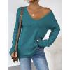 imageZeagoo Womens Sweaters Trendy Fashion Long Sleeve Sweaters Off Shoulder Crochet V Neck Knit Pullover Tops OutfitsBblue Green
