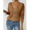 imageZeagoo Womens Sweaters Trendy Fashion Long Sleeve Sweaters Off Shoulder Crochet V Neck Knit Pullover Tops OutfitsBbrown