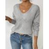imageZeagoo Womens Sweaters Trendy Fashion Long Sleeve Sweaters Off Shoulder Crochet V Neck Knit Pullover Tops OutfitsBgray