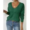 imageZeagoo Womens Sweaters Trendy Fashion Long Sleeve Sweaters Off Shoulder Crochet V Neck Knit Pullover Tops OutfitsBgreen