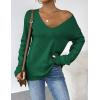 imageZeagoo Womens Sweaters Trendy Fashion Long Sleeve Sweaters Off Shoulder Crochet V Neck Knit Pullover Tops OutfitsBgreen