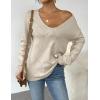imageZeagoo Womens Sweaters Trendy Fashion Long Sleeve Sweaters Off Shoulder Crochet V Neck Knit Pullover Tops OutfitsBkhaki