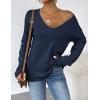imageZeagoo Womens Sweaters Trendy Fashion Long Sleeve Sweaters Off Shoulder Crochet V Neck Knit Pullover Tops OutfitsBnavy Blue