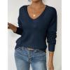 imageZeagoo Womens Sweaters Trendy Fashion Long Sleeve Sweaters Off Shoulder Crochet V Neck Knit Pullover Tops OutfitsBnavy Blue