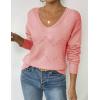imageZeagoo Womens Sweaters Trendy Fashion Long Sleeve Sweaters Off Shoulder Crochet V Neck Knit Pullover Tops OutfitsBpink