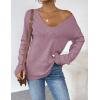 imageZeagoo Womens Sweaters Trendy Fashion Long Sleeve Sweaters Off Shoulder Crochet V Neck Knit Pullover Tops OutfitsBpurple