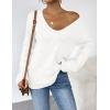 imageZeagoo Womens Sweaters Trendy Fashion Long Sleeve Sweaters Off Shoulder Crochet V Neck Knit Pullover Tops OutfitsBwhite
