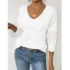 imageZeagoo Womens Sweaters Trendy Fashion Long Sleeve Sweaters Off Shoulder Crochet V Neck Knit Pullover Tops OutfitsBwhite