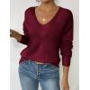 imageZeagoo Womens Sweaters Trendy Fashion Long Sleeve Sweaters Off Shoulder Crochet V Neck Knit Pullover Tops OutfitsBwine Red